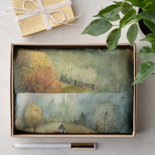 WATERVERF HERFST BOERDERIJ ONTKOPPELING WEEFSELPAP TISSUEPAPIER (Geschenk)