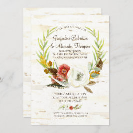 Waterverf Herfst Boho Floral Fether Couples Shower Kaart