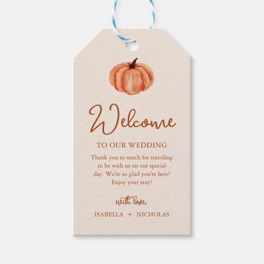 Waterverf Herfst Boho Pompoen Trouw Welkom Cadeaulabel (Voorkant)