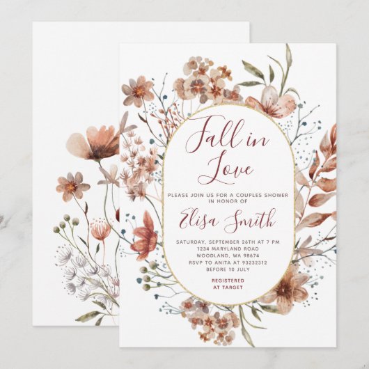 Waterverf herfst Boho Wildbloemen Kaart (Voorkant / Achterkant)