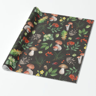 Waterverf Herfst Bos Bladeren Paddenstoelen Bloeme Cadeaupapier
