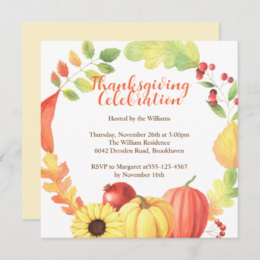 Waterverf Herfst Bounty krans pompoen Thanksgiving Kaart (Voorkant / Achterkant)