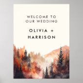 Waterverf herfst bruiloft berglandschap bruiloft poster (Voorkant)