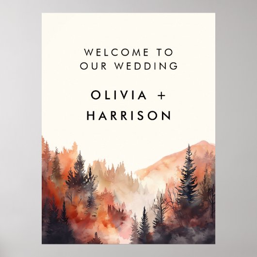 Waterverf herfst bruiloft berglandschap bruiloft poster (Voorkant)