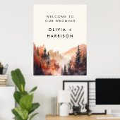 Waterverf herfst bruiloft berglandschap bruiloft poster (Thuiskantoor)