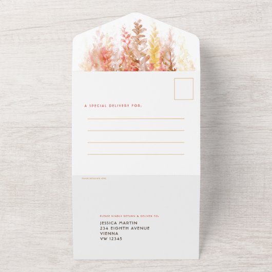 Waterverf herfst bruine avond receptie bruiloft all in one uitnodiging (Buitenkant)