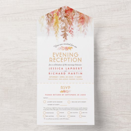 Waterverf herfst bruine avond receptie bruiloft all in one uitnodiging (Binnen)