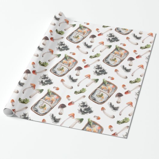 Waterverf herfst champignons, verpakt papier (Uitgerold)