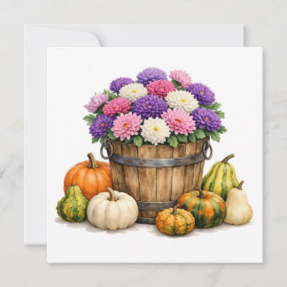 Waterverf herfst chrysanthemum en pompoenen kaart