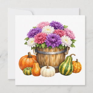 Waterverf herfst chrysanthemum, pompoenen, kalebas kaart