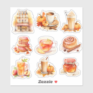 Waterverf Herfst coffeeshop plakboek briefpapier Sticker
