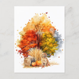 Waterverf Herfst Dog Design- Golden Retriever Briefkaart