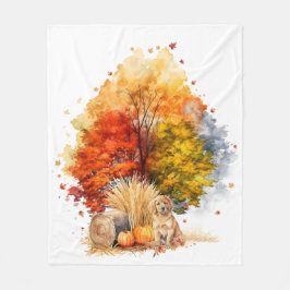 Waterverf Herfst Dog Design- Golden Retriever Fleece Deken