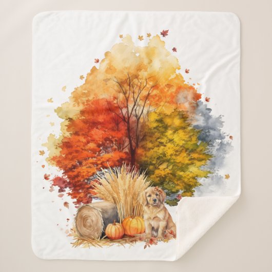Waterverf Herfst Dog Design- Golden Retriever Sherpa Deken (Voorkant)