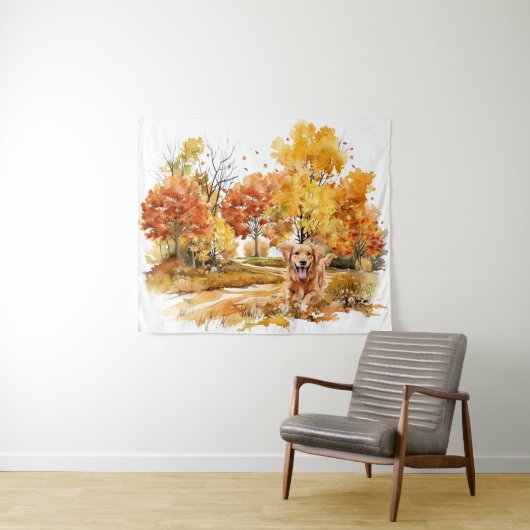 Waterverf Herfst Dog Design- Golden Retriever Wandkleed (In Situ (horizontaal))