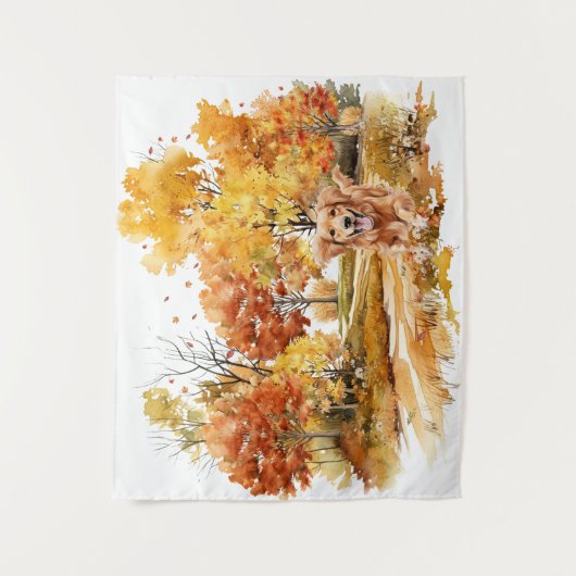 Waterverf Herfst Dog Design- Golden Retriever Wandkleed (Voorkant)