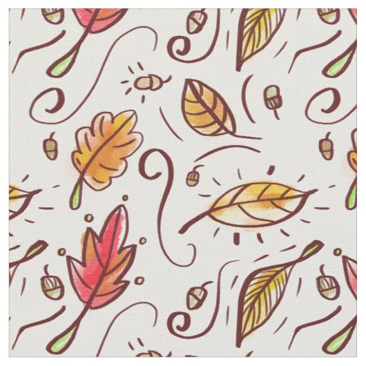 Waterverf Herfst Doodles - Naadloos patroon Stof (Close Up)
