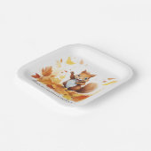 Waterverf herfst eekhoorn met bladeren papieren bordje (Gebogen)