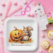 Waterverf herfst eekhoorn met Jack-o-lantaarn Papieren Bordje (Feest)