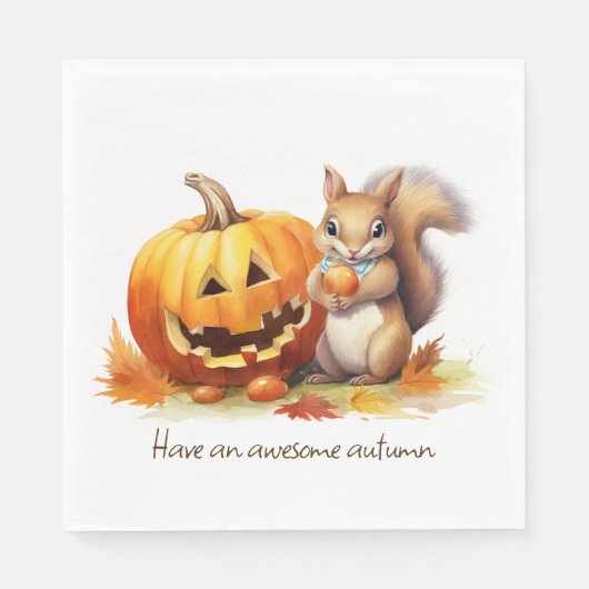 Waterverf herfst eekhoorn met Jack-o-lantaarn Servet (Voorkant)