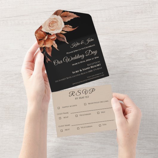 Waterverf herfst elegantie-bruiloft all in one uitnodiging (Afscheurbaar)