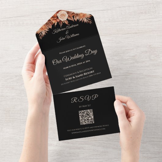 Waterverf herfst Elegantie-bruiloft- All In One Uitnodiging (Afscheurbaar)