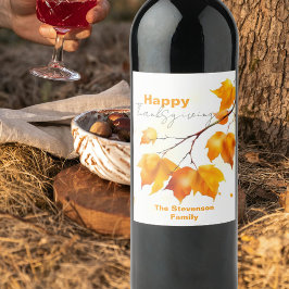 Waterverf Herfst Esdoornblad Thanksgiving Wijn Etiket