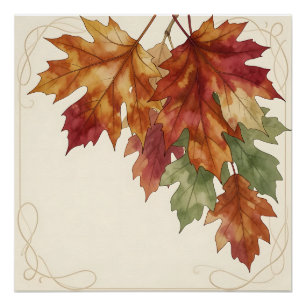 Waterverf Herfst Esdoornbladeren Elegant Perfect Poster