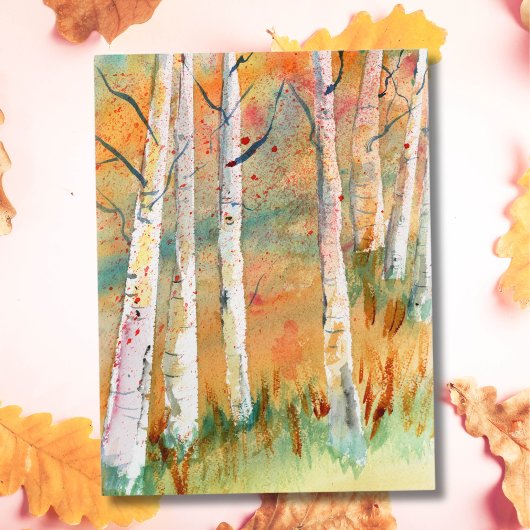 Waterverf Herfst Espenbomen Briefkaart