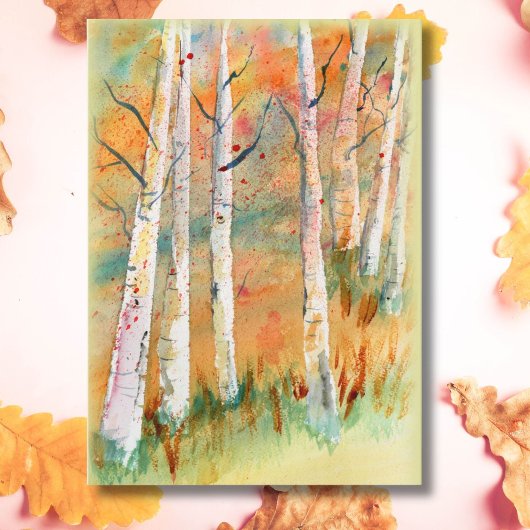 Waterverf Herfst Espenbomen Kaart
