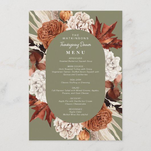 waterverf herfst floraal lijst Thanksgiving menu (Voorkant)