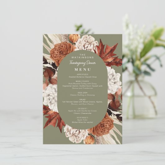 waterverf herfst floraal lijst Thanksgiving menu (Staand voorkant)