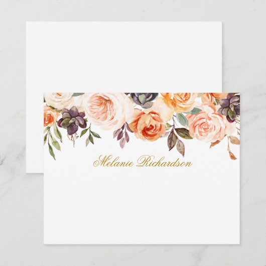 Waterverf herfst Floral - Aangepast goud Notitiekaartje (Voorkant / Achterkant)