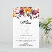Waterverf herfst Floral Fall Wedding Menu Kaart (Staand voorkant)