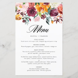 Waterverf herfst Floral Fall Wedding Menu Kaart