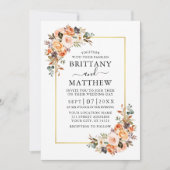 Waterverf herfst Floral Foto Gold Lijst Wedding Kaart (Voorkant)