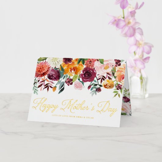 Waterverf Herfst Floral Garland Happy Moederdag Folie Feestdagenkaart (Orchidee)