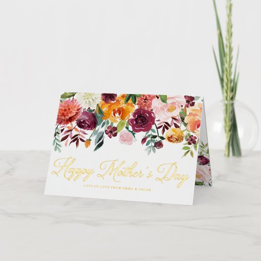 Waterverf Herfst Floral Garland Happy Moederdag Folie Feestdagenkaart (Voorkant)