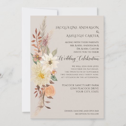 WATERVERF Herfst Floral Pampas Grass Elegant Kaart (Voorkant)