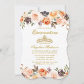 Waterverf herfst Floral Peach Gold Quinceanera Kaart (Voorkant)