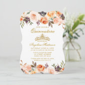 Waterverf herfst Floral Peach Gold Quinceanera Kaart (Staand voorkant)
