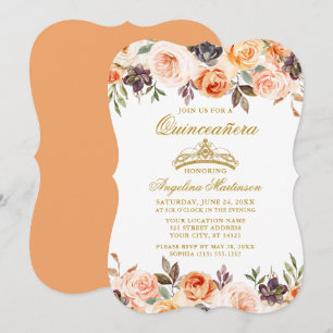 Waterverf herfst Floral Peach Gold Quinceanera Kaart