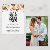 Waterverf herfst Floral Photo Wedding QR RSVP Informatiekaartje (Voorkant / Achterkant)