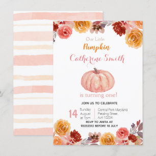 Waterverf Herfst Floral Pumpkin 1ste verjaardag Kaart