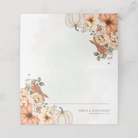 Waterverf Herfst Floral Pumpkin Datum huwelijk Plaatskaartje (Buitenkant ongevouwen)