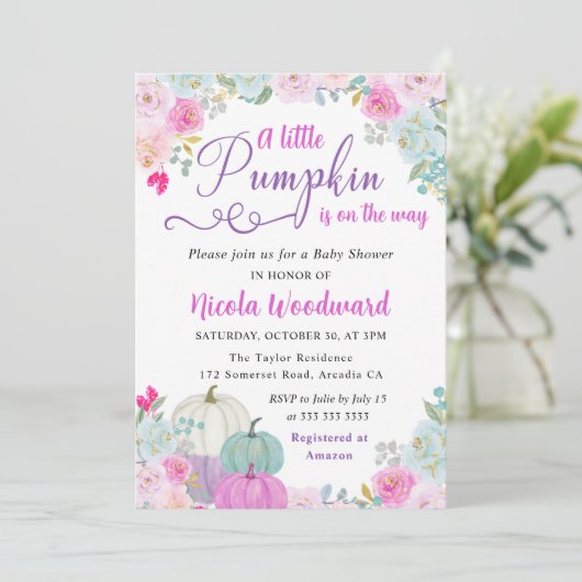 Waterverf Herfst Floral Pumpkins Baby shower Kaart (Staand voorkant)