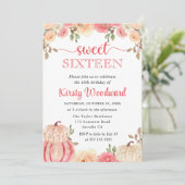 Waterverf Herfst Floral Pumpkins Sweet Sixteen Kaart (Staand voorkant)