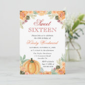 Waterverf Herfst Floral Pumpkins Sweet Sixteen Kaart (Staand voorkant)