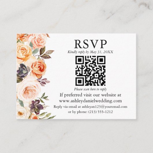 Waterverf herfst Floral QR RSVP Terracotta Informatiekaartje (Voorkant)