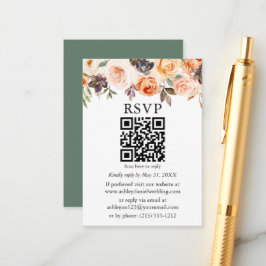 Waterverf herfst Floral Sage Green QR RSVP Informatiekaartje